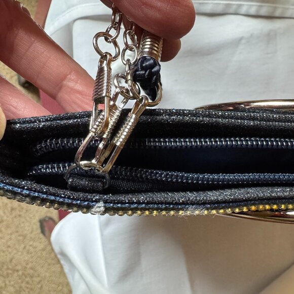 Nina Sandia Blue & Diamond Crystal Embellished Evening Bag w/Silver Rings Handle - Picture 15 of 16